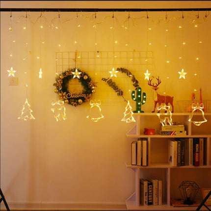 LED Curtain Lights Christmas Decoration Bell And Deer String Lights, Power Supply:220V EU Plug(Warm White Light)-garmade.com