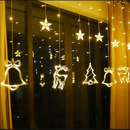 LED Curtain Lights Christmas Decoration Bell And Deer String Lights, Power Supply:USB & Battery Box(Warm White Light)-garmade.com
