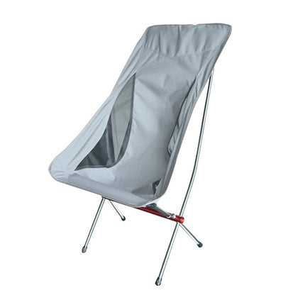 Outdoor Portable Folding Chair Ultralight Aluminum Alloy Moon Camping Beach Chair, Color:Rice Gray Surface-Red Background-garmade.com