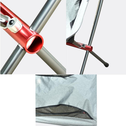 Outdoor Portable Folding Chair Ultralight Aluminum Alloy Moon Camping Beach Chair, Color:Rice Gray Surface-Red Background-garmade.com