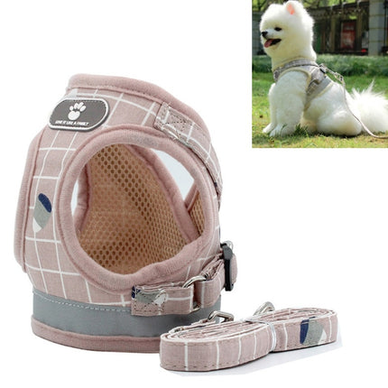 Reflective & Breathable Vest Traction Rope Pet Chest Leash, Size:XS(Pink Grid)-garmade.com