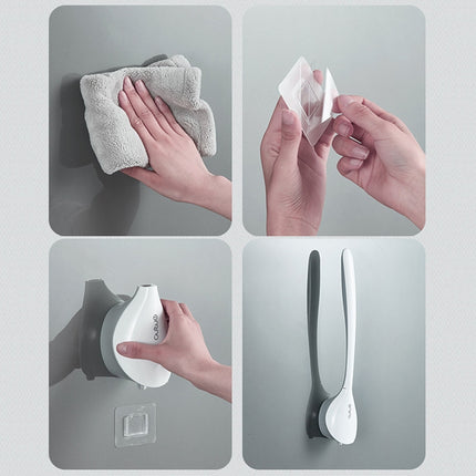 Toilet Brush Household Toilet Dead Corner Silicone Brush Wall-Mounted Cleaning Kit(Grey)-garmade.com