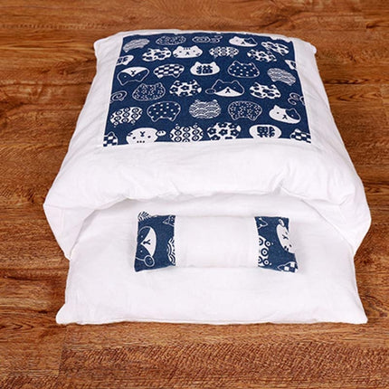 Closed Removable and Washable Cat Litter Sleeping Bag Winter Warm Dog Kennel, Size: S(Navy Blue Cat)-garmade.com