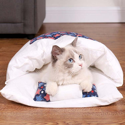 Closed Removable and Washable Cat Litter Sleeping Bag Winter Warm Dog Kennel, Size: S(Navy Blue Cat)-garmade.com