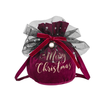 Christmas Velvet Peace Fruit Gift Bag Christmas Decoration Supplies Children Candy Gift Bag(Wine Red)-garmade.com