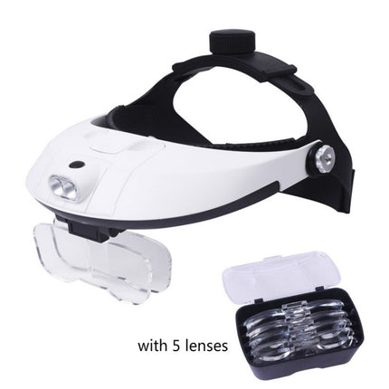The Elderly Reading And Repairing Magnifying Glass With 2 LED Lamp Head-Mounted HD Magnifying Glass-garmade.com