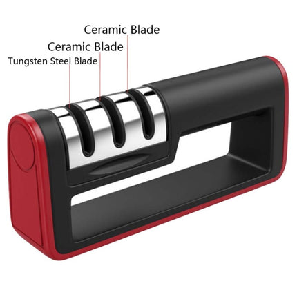 2 PCS Three-Stage Kitchen Sharpener Multi-Function Kitchen Knife Sharpening Stone, Specification:Ordinary Cutter Head, Color:Red+Black-garmade.com