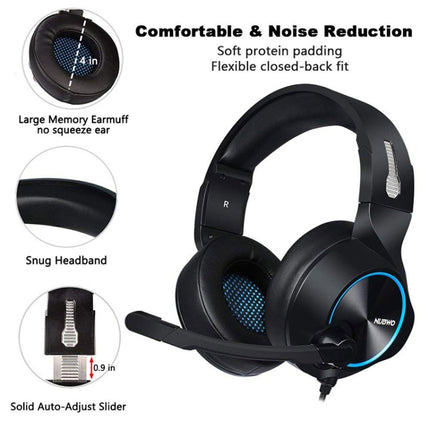 NUBWO N11 Gaming Subwoofer Headphone with Mic, Style:Single 3.5mm(Black and Blue)-garmade.com