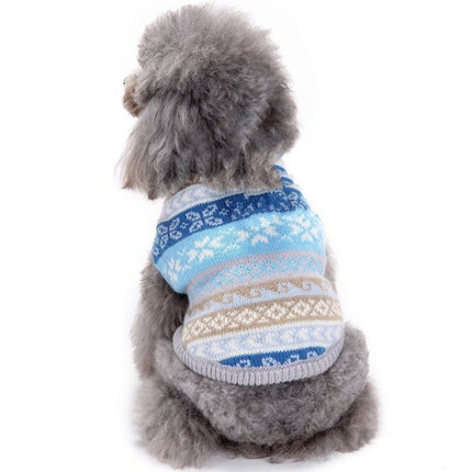 Autumn Winter Pet Clothes Christmas Snowflake Knitted Pattern Sweater, Size: XS(Blue)-garmade.com