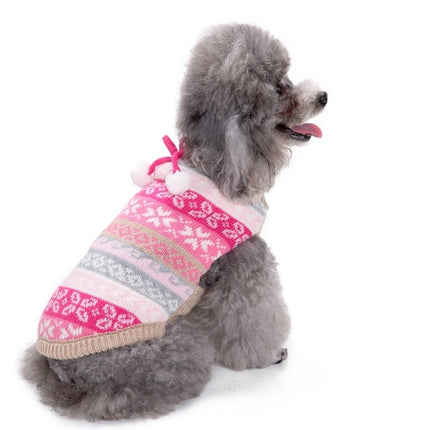 Autumn Winter Pet Clothes Christmas Snowflake Knitted Pattern Sweater, Size: M(Rose Red)-garmade.com