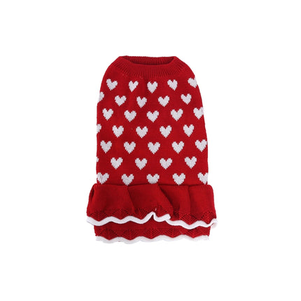 Autumn Winter Pet Red Love Sweater Festive Christmas Pet Clothes, Size: XS-garmade.com
