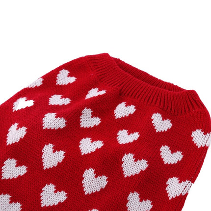Autumn Winter Pet Red Love Sweater Festive Christmas Pet Clothes, Size: S-garmade.com