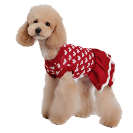 Autumn Winter Pet Red Love Sweater Festive Christmas Pet Clothes, Size: S-garmade.com