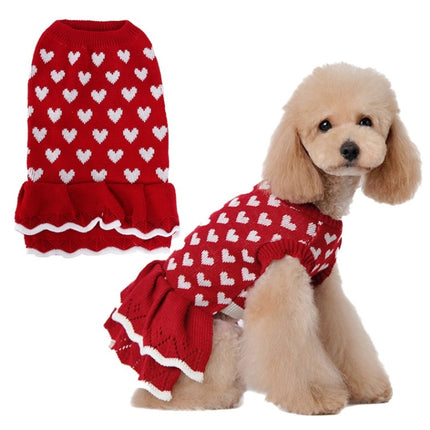 Autumn Winter Pet Red Love Sweater Festive Christmas Pet Clothes, Size: M-garmade.com