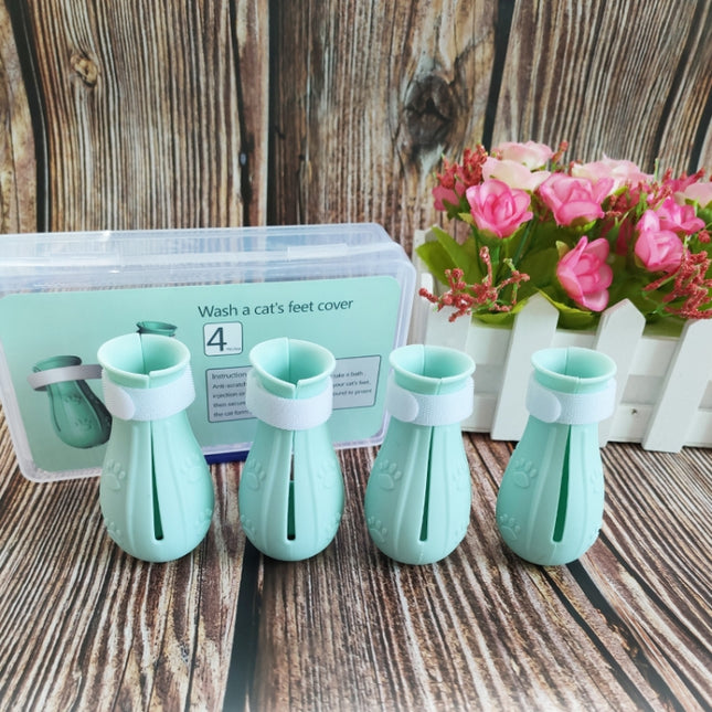 8 PCS/2 Sets Cat Bathing Scratch-Proof Foot Cover(Light Green)-garmade.com