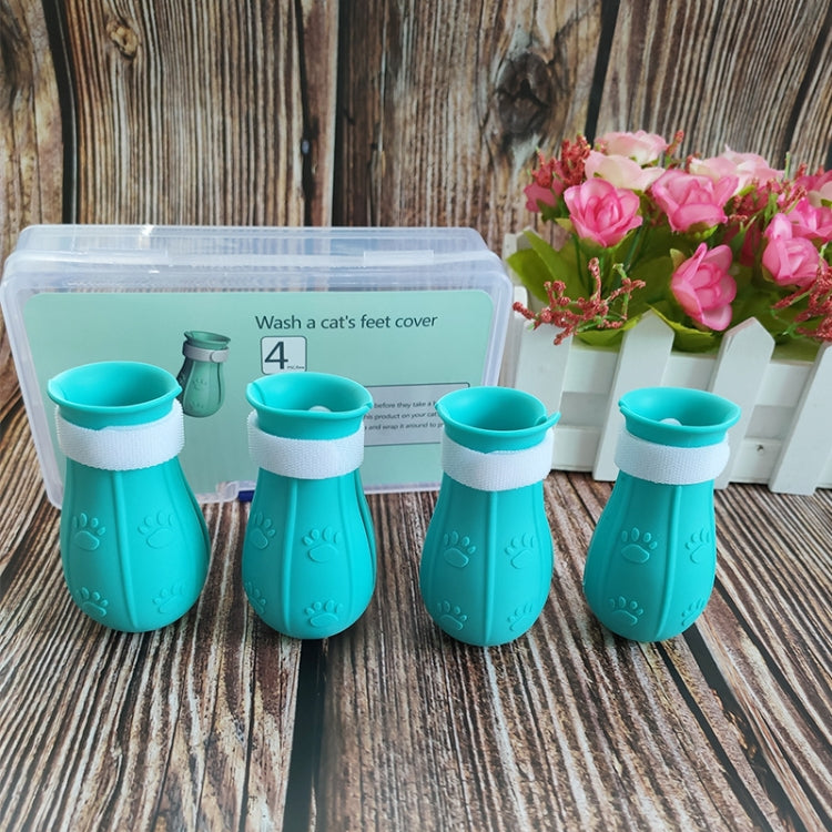 4pcs/pack Cat Bathing Scratch-Proof Foot Cover(Light Blue)