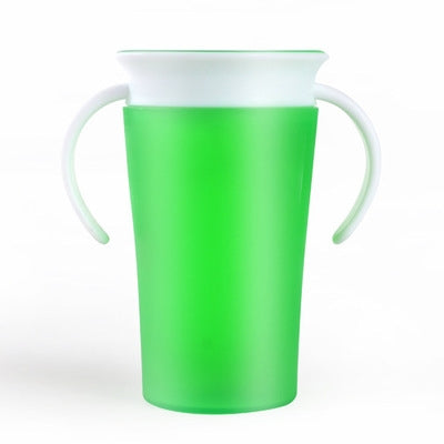360 Degrees Rotated Baby Learning Drinking Cup With Double Handle Flip(Green)-garmade.com