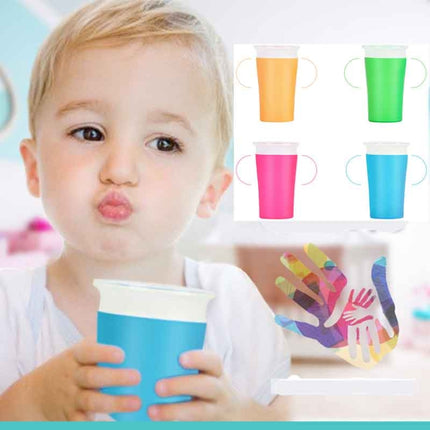 360 Degrees Rotated Baby Learning Drinking Cup With Double Handle Flip(Green)-garmade.com