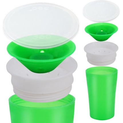 360 Degrees Rotated Baby Learning Drinking Cup With Double Handle Flip(Green)-garmade.com