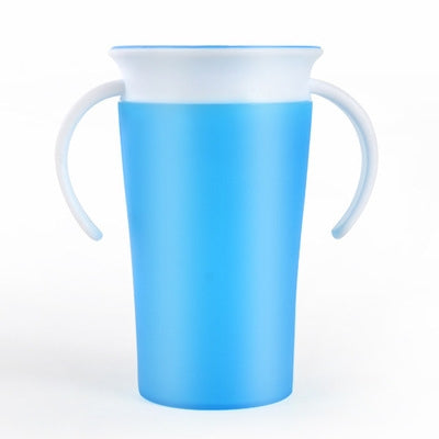 360 Degrees Rotated Baby Learning Drinking Cup With Double Handle Flip(Blue)-garmade.com