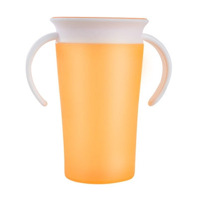 360 Degrees Rotated Baby Learning Drinking Cup With Double Handle Flip(Yellow)-garmade.com