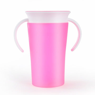 360 Degrees Rotated Baby Learning Drinking Cup With Double Handle Flip(Pink)-garmade.com