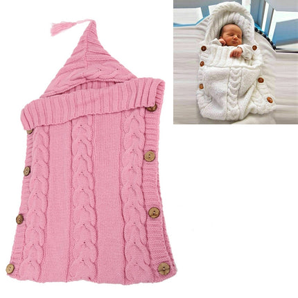 Children Sweater Wooden Button Tassel Hat Baby Hooded Sleeping Bag, Size:One Size(Pink)-garmade.com