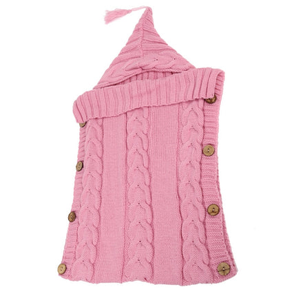 Children Sweater Wooden Button Tassel Hat Baby Hooded Sleeping Bag, Size:One Size(Pink)-garmade.com