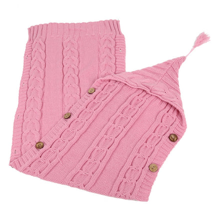 Children Sweater Wooden Button Tassel Hat Baby Hooded Sleeping Bag, Size:One Size(Pink)-garmade.com