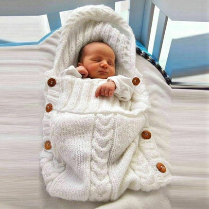 Children Sweater Wooden Button Tassel Hat Baby Hooded Sleeping Bag, Size:One Size(Pink)-garmade.com