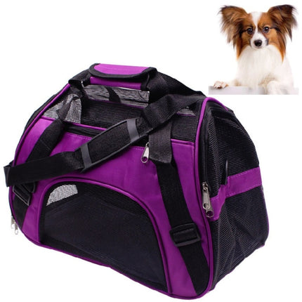 Portable Pet Backpack Dog Go Out Messenger Folding Bag Pet Supplies, Specification: Small(Purple)-garmade.com