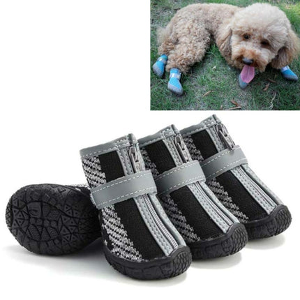 4 PCS / Set Breathable Non-slip Wear-resistant Dog Shoes Pet Supplies, Size: 2.8x3.5cm(Black Gray)-garmade.com
