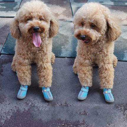 4 PCS / Set Breathable Non-slip Wear-resistant Dog Shoes Pet Supplies, Size: 2.8x3.5cm(Lake Blue)-garmade.com