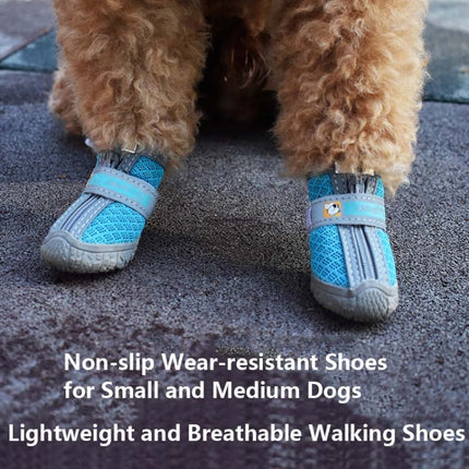 4 PCS / Set Breathable Non-slip Wear-resistant Dog Shoes Pet Supplies, Size: 2.8x3.5cm(Lake Blue)-garmade.com