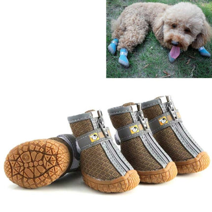 4 PCS / Set Breathable Non-slip Wear-resistant Dog Shoes Pet Supplies, Size: 3.8x4.3cm(Khaki)-garmade.com