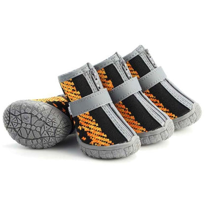 4 PCS / Set Breathable Non-slip Wear-resistant Dog Shoes Pet Supplies, Size: 3.8x4.3cm(Black Orange)-garmade.com