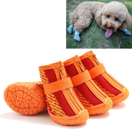 4 PCS / Set Breathable Non-slip Wear-resistant Dog Shoes Pet Supplies, Size: 3.8x4.3cm(Red Orange)-garmade.com