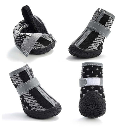 4 PCS / Set Breathable Non-slip Wear-resistant Dog Shoes Pet Supplies, Size: 3.8x4.3cm(Black Gray)-garmade.com