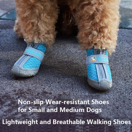 4 PCS / Set Breathable Non-slip Wear-resistant Dog Shoes Pet Supplies, Size: 3.8x4.3cm(Lake Blue)-garmade.com