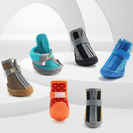 4 PCS / Set Breathable Non-slip Wear-resistant Dog Shoes Pet Supplies, Size: 3.8x4.3cm(Khaki)-garmade.com