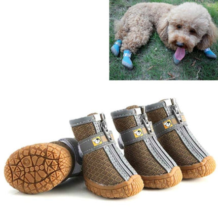 4 PCS / Set Breathable Non-slip Wear-resistant Dog Shoes Pet Supplies, Size: 4.8x5.3cm(Khaki)-garmade.com