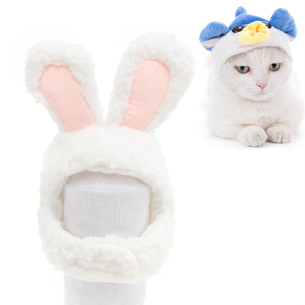 4 PCS Soft Cat Headgear Cat Dog Cross Dress Pet Hat, Size: XS(White Rabbit)-garmade.com