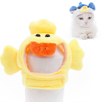 4 PCS Soft Cat Headgear Cat Dog Cross Dress Pet Hat, Size: L(Yellow Duck)-garmade.com