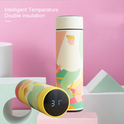 Macaroon Intelligent Temperature Measurement Stainless Steel Vacuum Flask Cup(Cherry Blossom Pink)-garmade.com