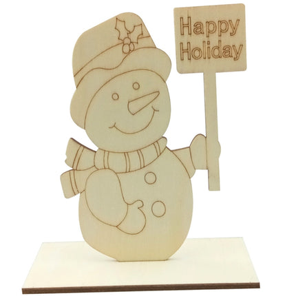 10 PCS Christmas Decorations Children Painting DIY Wood Plank Inserting Desktop Ornaments(Snowman)-garmade.com