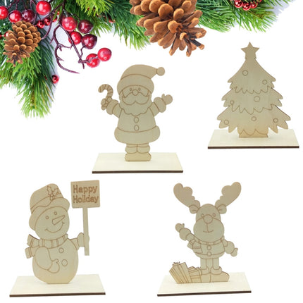 10 PCS Christmas Decorations Children Painting DIY Wood Plank Inserting Desktop Ornaments(Elk)-garmade.com