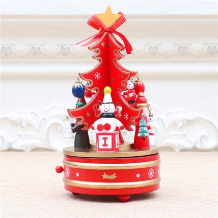 Christmas Decorations Christmas Tree Wooden Rotating Music Box(Red)-garmade.com