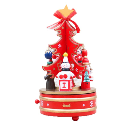 Christmas Decorations Christmas Tree Wooden Rotating Music Box(Red)-garmade.com