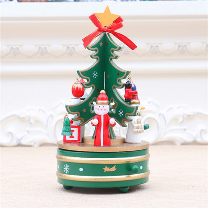 Christmas Decorations Christmas Tree Wooden Rotating Music Box(Green)-garmade.com