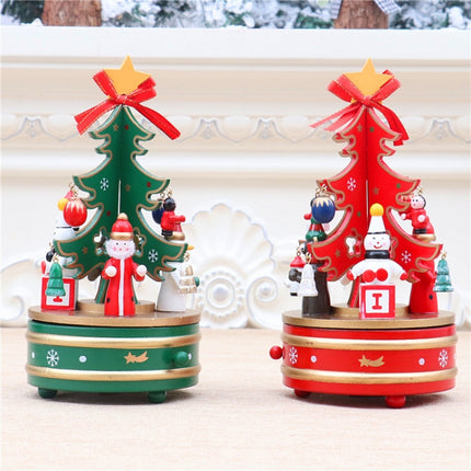 Christmas Decorations Christmas Tree Wooden Rotating Music Box(Green)-garmade.com